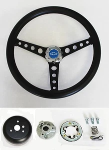 1964-1965 Chevelle El Camino Chevy Pick Up Black on Black Steering Wheel 14 1/2" - Picture 1 of 7