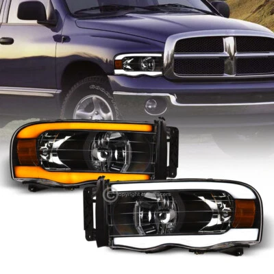 Switchback Sequential For 2002-2005 Dodge Ram Blk Headlights w/DRL LED Tube Bar - Image 1 of 4