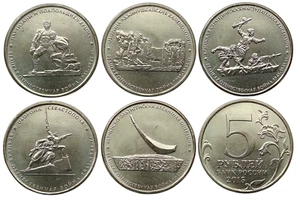 RUSSIA SET OF 5 COINS 5 x 5 RUBLES 2015 WAR SOLDIERS CRIMEA UNC - Picture 1 of 1