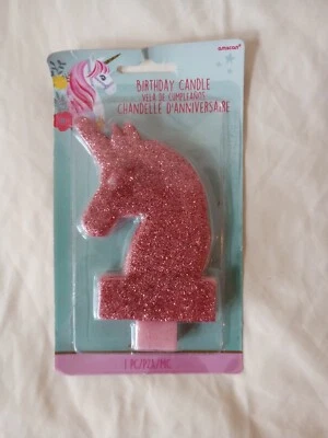 Nuevo Gran Unicornio Mágico PInk Brillo Vela Cumpleaños Fiesta Suministros Decoración Foto 1 de 3