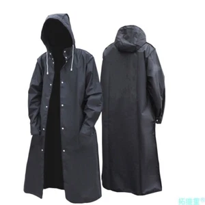 Men Black Waterproof Long Raincoat Windbreaker Rain Coat Hooded Trench Jacket - Picture 1 of 18