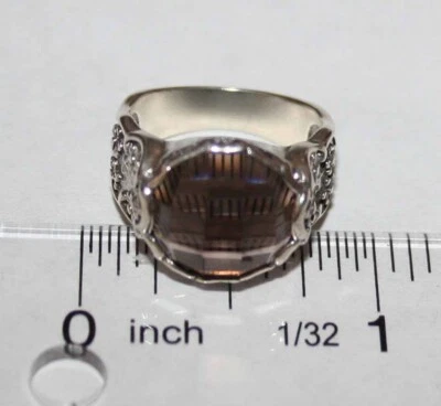Anillo Silpada facetado vidrio marrón ahumado ornamentado banda plata esterlina R2307 talla 6 Foto 1 de 4