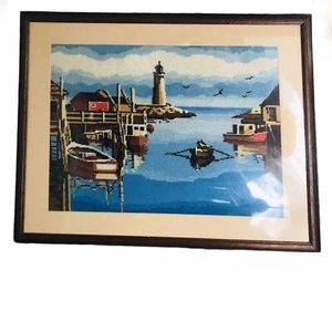 Vintage mattierte Strandfront Boote Maritim Wasserfront Nadel Kunstwerk 23 x 19" - Bild 1 von 10
