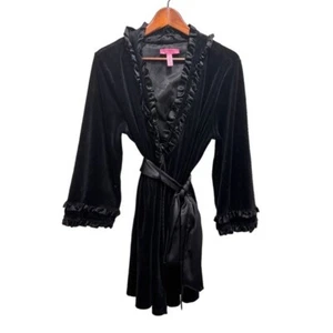 Betsy Johnson Intimates Black Velvet Ruffle Robe Size Medium - Foto 1 di 11