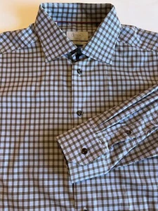 Eton Contemporary Herren Hemd mit Knöpfen kariert blau braun 42 16 1/2 - Bild 1 von 2