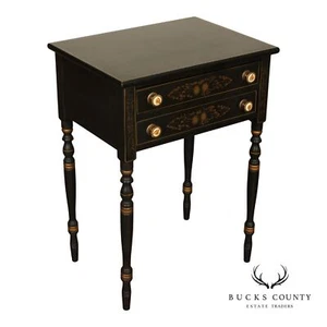 L. Hitchcock Vintage Black and Gilt Painted Two-Drawer Nightstand - Picture 1 of 15
