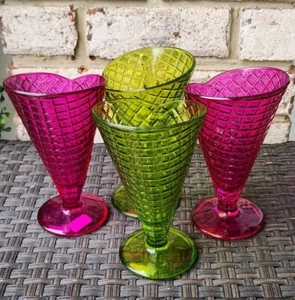 Lot of 4 Rocco Bormioli Italian Ice Cream Waffle Cone Dessert Glasses  - Picture 1 of 4