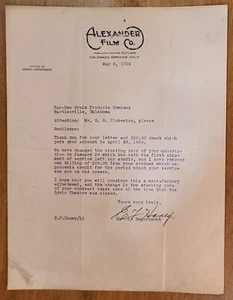 1929 Letterhead Bar Dew Oklahoma Colorado Springs Alexander Film Company - Picture 1 of 1