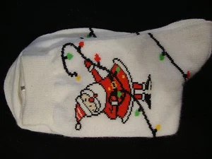 White Unisex Christmas Themed Socks Santa Clause Lights Above Ankle Medium - Picture 1 of 1