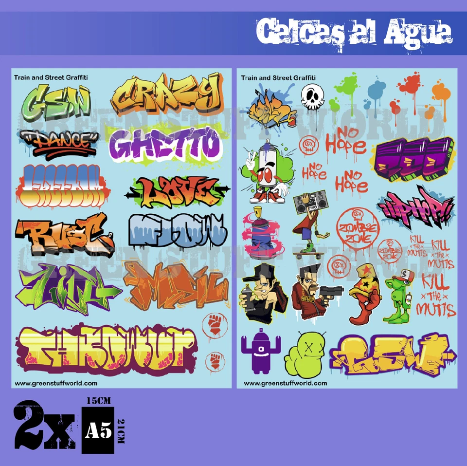 CALCAS AL AGUA - MIX GRAFFITIS - calcomania pegatina diorama miniaturas figuras
