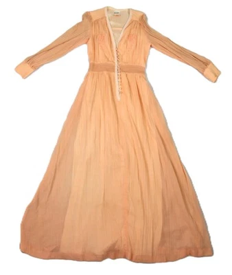 VTG 70s This Is Yours 4 S Cottage Core Prairie Peach Lace Trim Long Maxi Dress - Image 1 of 4