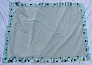 BEAN SPROUT BABY BOY BLANKET BLUE BROWN TAN WHITE POLKA DOT SPOT CIRCLE SATIN - Picture 1 of 2