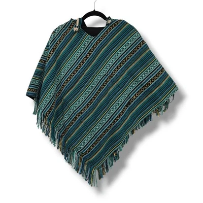 Hooded Reversible Unique Poncho Hippie Baja Boho Festival Mandala Pocket Women - Image 1 of 4