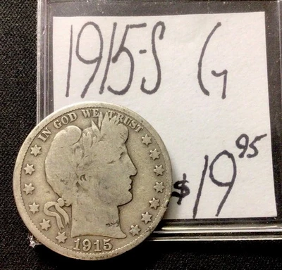 Medio dólar de plata barbero S 1915 ¡G! Monedas ENN Foto 1 de 3