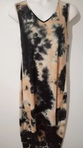 Maxi Vestido Para Mujer Nina Leonard XL Negro Tostado Tie Dye Cuello en V Sin Mangas Dobladillo de Encaje - Imagen 1 de 12