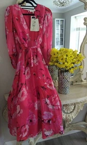 NEW w Tags £179 Phase Eight 14 Federica Fit Flare Midi pink sleeves dress silky - Picture 1 of 18