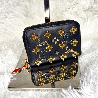 Christian Louboutin Wallet Coin Purse Black Leather Made in Italy Studs - Image 1 of 4