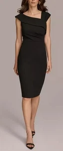 Donna Karan Damen Midikleid asymmetrischer Ausschnitt Flügelärmel SCHWARZ Gr.12 da3 - Bild 1 von 3