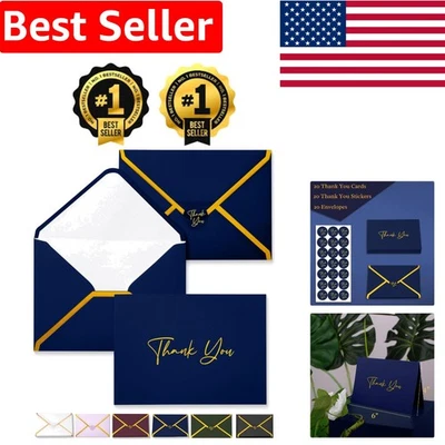 Стильные темно-синие благодарственные карточки упаковка 20 шт. - золотая фольга с подходящими конвертами - Изображение 1 из 4