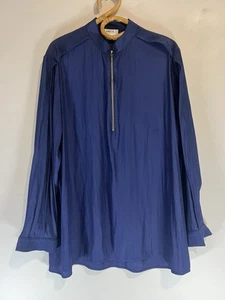 Mela Purdie Sz 16 Midnight Blue Technical Polyester Long Sl Collared Blouse Zip - Picture 1 of 8