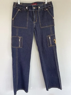 Pantalones de mezclilla para mujer vintage Y2K Baby Phat cargo talla 13 lavado oscuro Foto 1 de 4