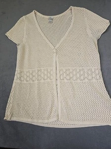 Ivory Crochet Kimono Cardigan Butterfly Label Short Sleeves 2 Buttons 18-20 - Picture 1 of 12