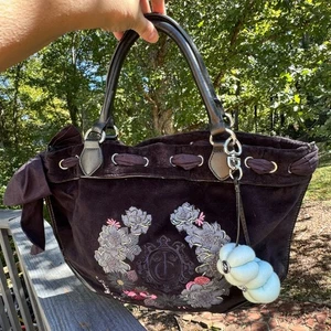 Vintage Juicy Couture Beverly Beuteltasche Handtasche schwarz Samt Velours Stickerei Design Y2K - Bild 1 von 13