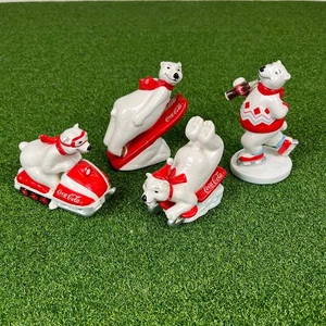 1995 Vtg Enesco Coca-Cola Polar Bear Porcelain Figurine Lot of 4 Collectibles - Picture 1 of 8