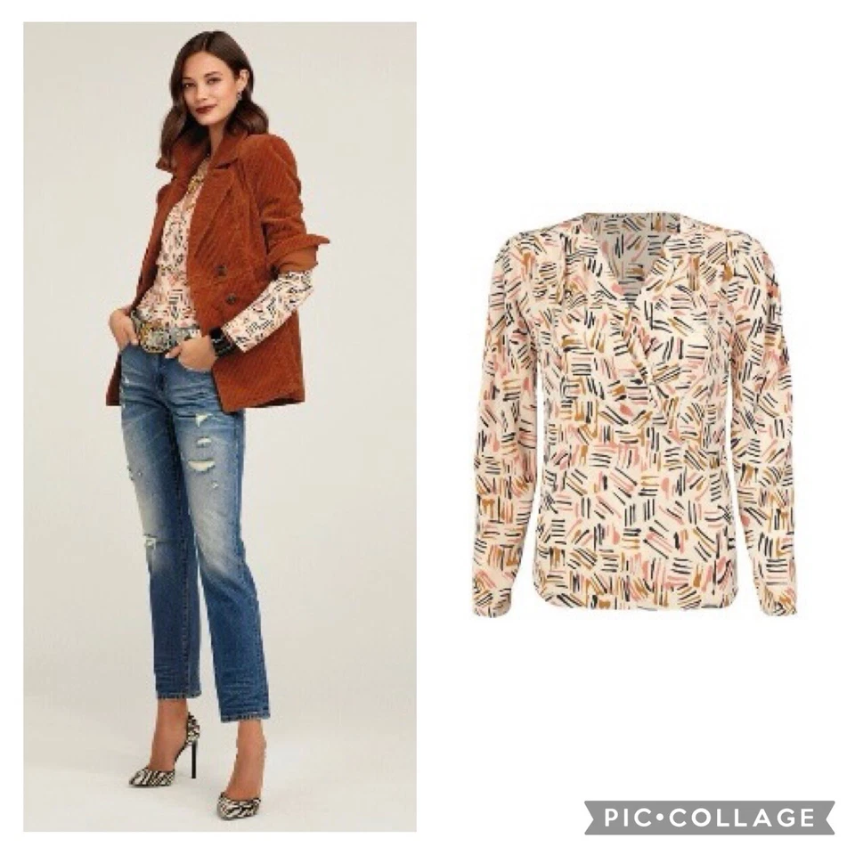 Cabi Top Womens Size M Marni Blouse Abstract Chiffon V-Neck Long Sleeve 4162