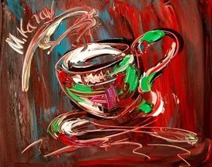 GRÜNE TASSE KÜNSTLER SIGNIERT STADTBILD ORIGINAL GEMÄLDE VON M.KAZAV LEINWAND VBYD8 - Bild 1 von 1