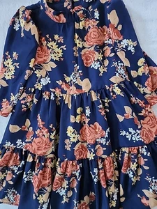 Janie And Jack Girls Blue With Fall Floral Dress Size 5 Preowned - Picture 1 of 6