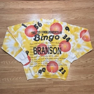 Vintage 90s Bingo Sweatshirt Size Medium Yellow All Over Print Branson Missouri - Picture 1 of 5