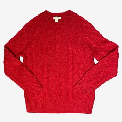 Suéter tejido con cable rojo cuello redondo para niñas vacaciones invierno preppy escuela M  Foto 1 de 4