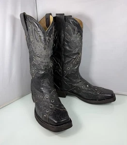 Corral Boots Mens Sz 9 EE Square Toe Black Leather Distressed Eagle Cowboy Boots - Picture 1 of 14