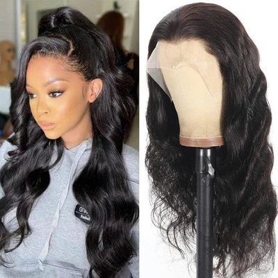 Pelucas delanteras de encaje ondulado corporal 24" 100 % cabello humano virgen 13x6 HD transparentes Foto 1 de 4