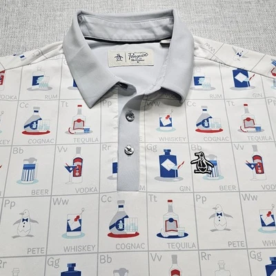 Penguin Polo Shirt Mens Medium Golf Alcohol Bottles Periodic Table Funny Dad  - Image 1 of 4