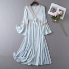 Lace Women Nightgowns Sleepwear V Neck Chemise Home Gowns Long Sleeve Loungewear