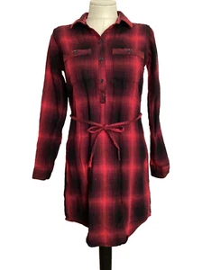 EDDIE BAUER RED/BLACK PLAID FLANNEL KNEE LENGTH LONG SLEEVE SHIRT DRESS SZ. 4 - Picture 1 of 7