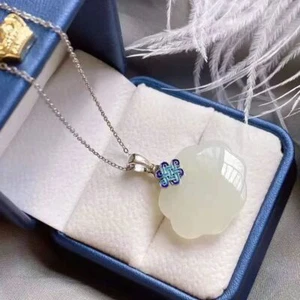 Collar Colgante Ruyi Jade Blanco Plata 925 Natural Hombres Joyería Calcedonia - Imagen 1 de 5