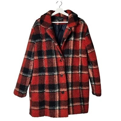 Love Tree Faux Fur Red Plaid Women's Winter Coat Sherpa Fleece Jacket READ SZ L - Image 1 of 4