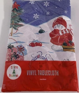 Vintage Schneemann Weihnachten Szene Vinyl Tischdecke Flanell Rückseite 60" rund NEU 🎁 - Bild 1 von 8