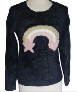 Epic Threads Fuzzy Black Rainbows Furry Sweatshirt Size Small Sweater Pullover - Picture 1 of 3