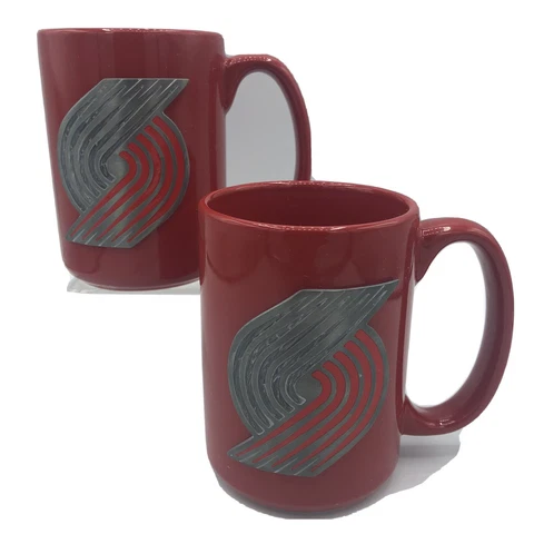 Portland Trail Blazers Pewter Logo Red Mug Set 2 Cover