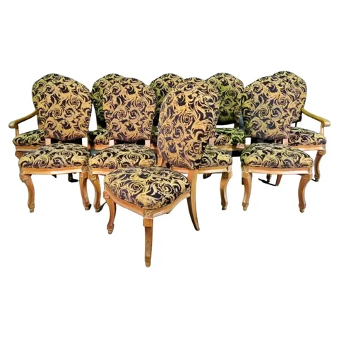 Set 10 Carved French Louis XV Dining Chairs Circa 1990 Cover
