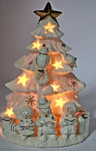 White Christmas Tree Accent Light Snowmen Gold Star Bisque Cutouts JC Penney VTG - Picture 1 of 21