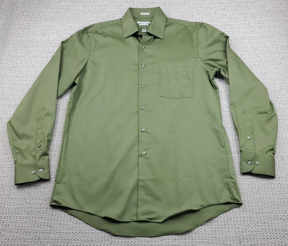 Camisa de vestir Van Heusen Lux satén para hombre L 15,5 X 34/35 verde manga larga nueva sin etiquetas Foto 1 de 4