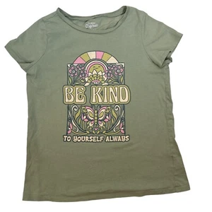 OshKosh Sage Green Be Kind To Yourself Garden Butterfly Girls Sz 14 Tee - Picture 1 of 3