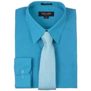 Men's Dress Cotton-Blend Shirts W/ Matching (Random design) Tie Set - TURQUOISE - Picture 1 of 2