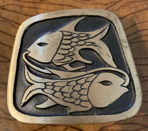 JAPANESE KOI FISH CARP CHINESE YIN YANG - VINTAGE HIPPIE BOHO BELT BUCKLE - Picture 1 of 8
