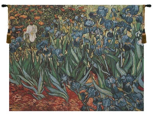 Irises In Garden II Belgian Tapestry Wall Art Hanging- Home Decor New 37x48 inch - Picture 1 of 4